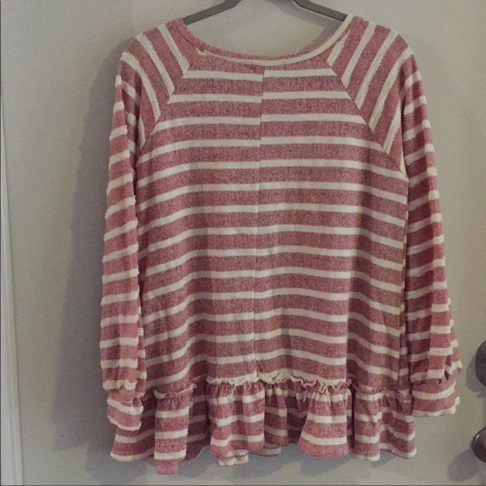 Striped Sweater with Ruffle Bottom - Picture 2 of 4